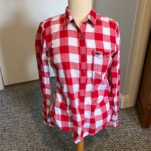 Abercrombie red white checkered button down shirt